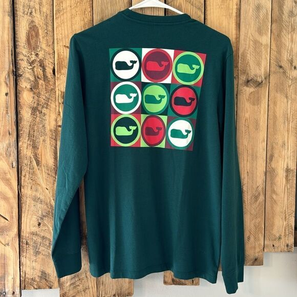 NWT Vineyard Vines Charleston Green Long Sleeve Blocked Whale Dot Grid Kids XL - Picture 1 of 10